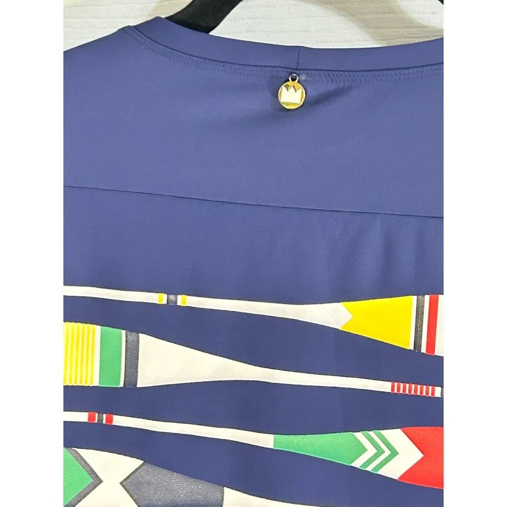 Crown Ivy Men Navy Blue Long Sleeve Crew Neck Shirt Paddle‎ Graphic Print